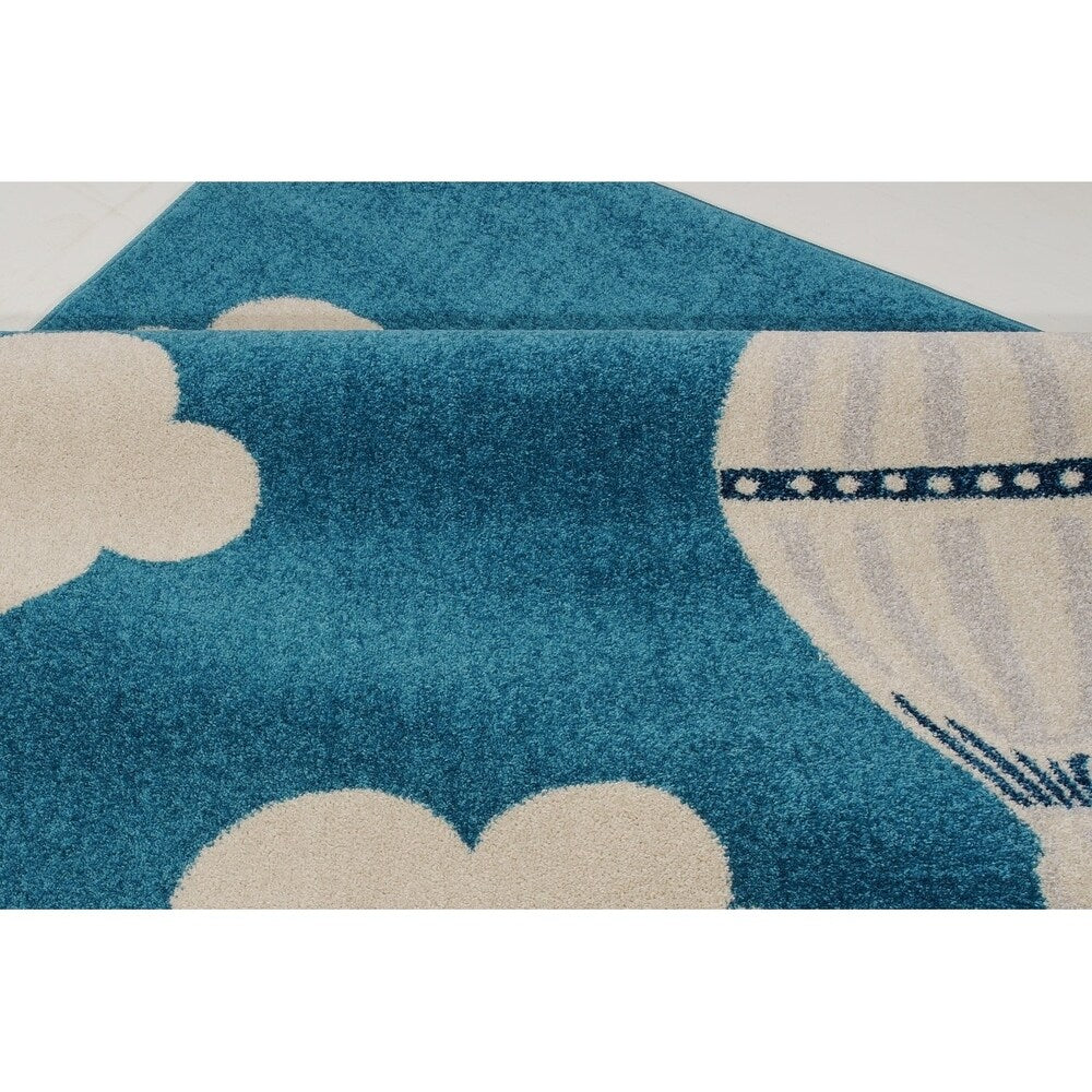 Blue White Soft Cute Area rug Carpet Mat with Baloons Clouds Cartoon For Kids Little Girl Boy Room Nursery 4x5 5x7 7x9 8x10