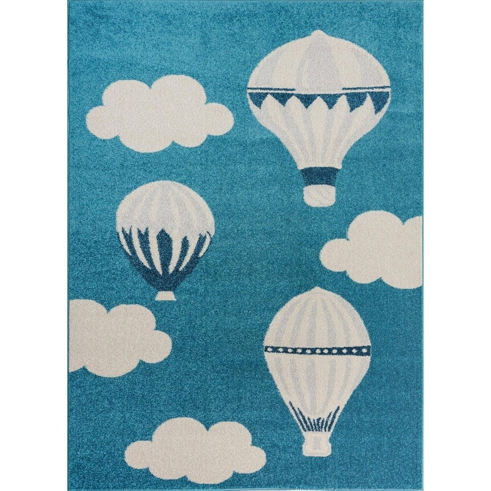 Blue White Soft Cute Area rug Carpet Mat with Baloons Clouds Cartoon For Kids Little Girl Boy Room Nursery 4x5 5x7 7x9 8x10