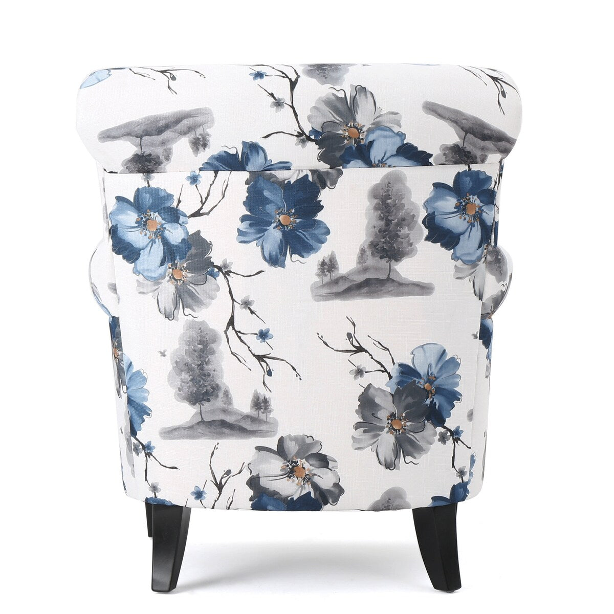 Blue & White Floral Print Fabric Club Chair Accent Chair