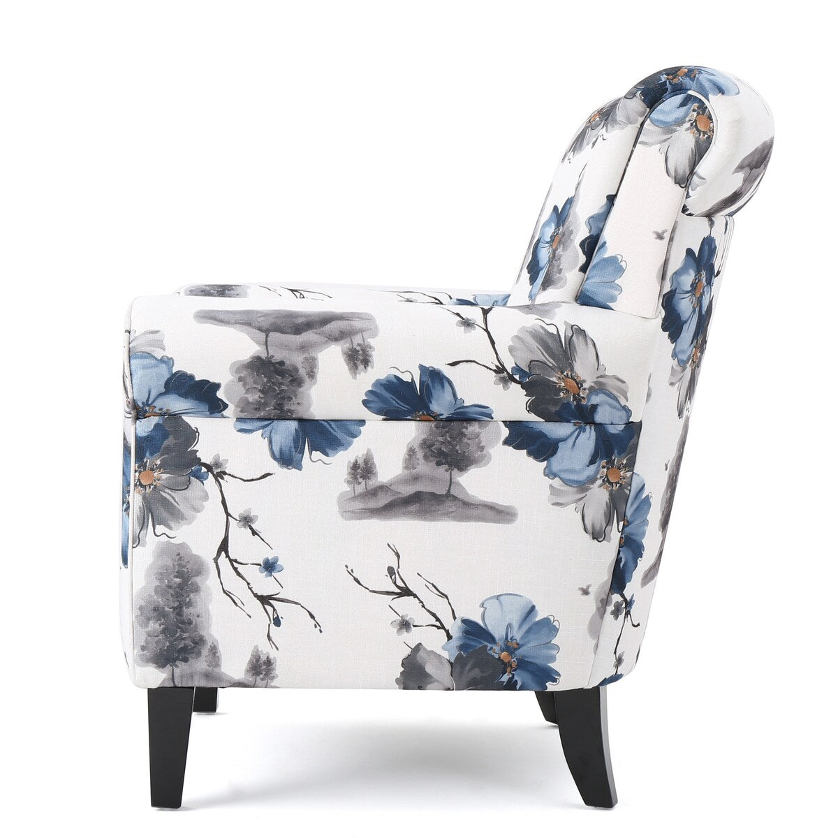 Blue & White Floral Print Fabric Club Chair Accent Chair