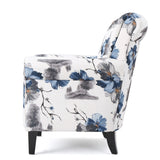 Blue & White Floral Print Fabric Club Chair Accent Chair
