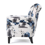 Blue & White Floral Print Fabric Club Chair Accent Chair
