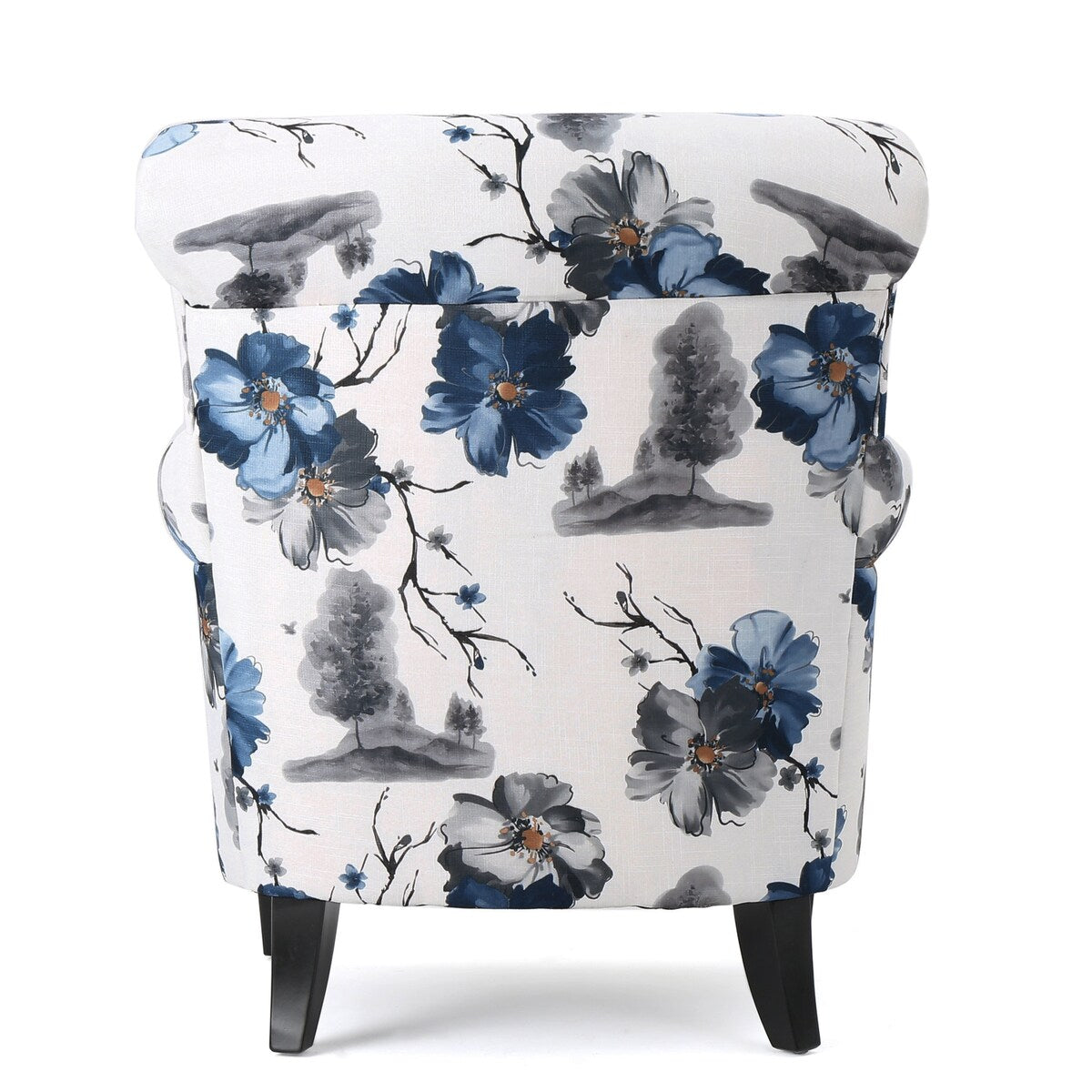Blue & White Floral Print Fabric Club Chair Accent Chair