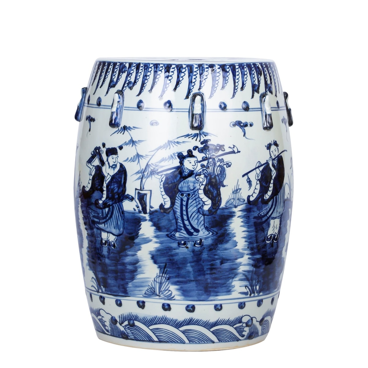 Blue & White Garden Stool 8 Immortals Motif