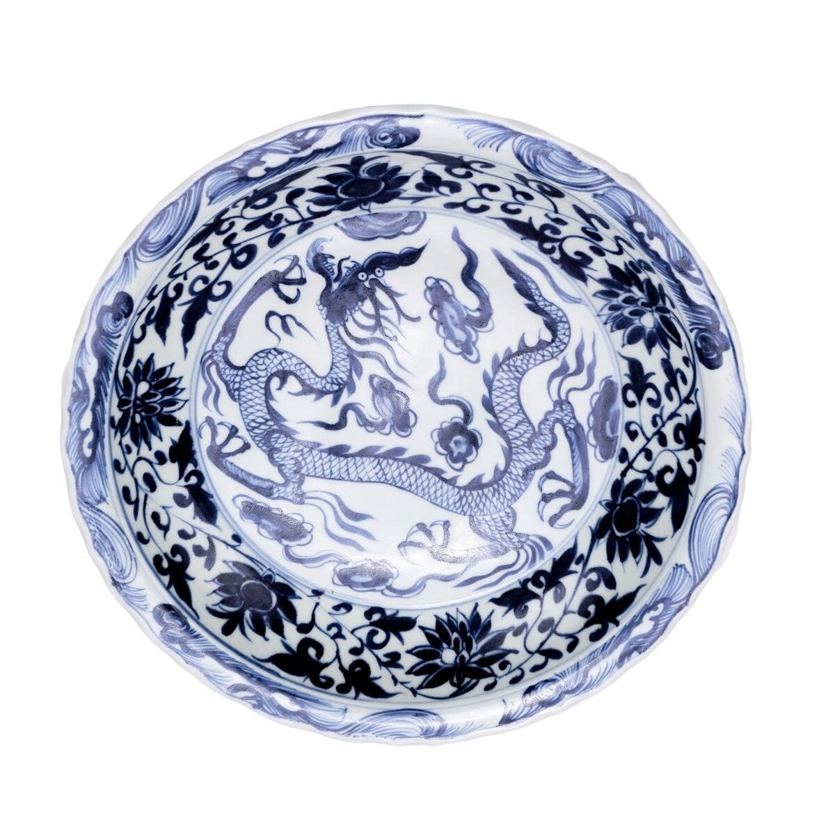 Blue & White Plate With Dragon Mortif