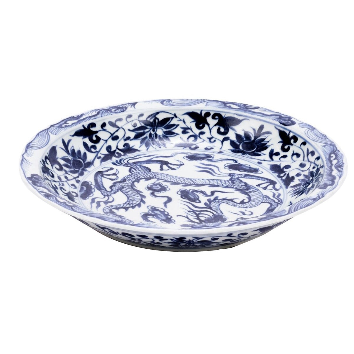 Blue & White Plate With Dragon Mortif