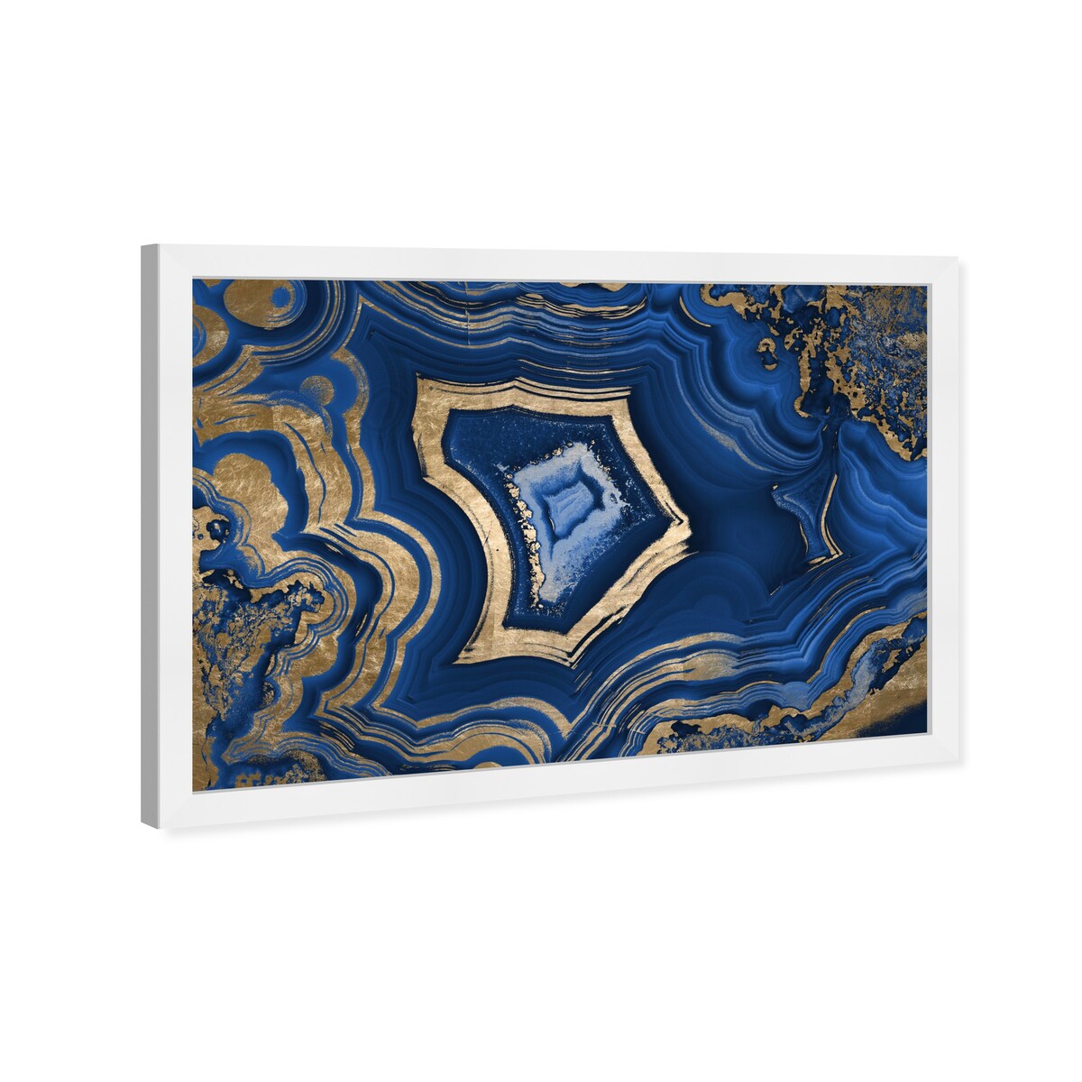 Blue and Gold Abstract Geode Glam Modern Framed Art Print for Entry Way