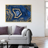 Blue and Gold Abstract Geode Glam Modern Framed Art Print for Entry Way
