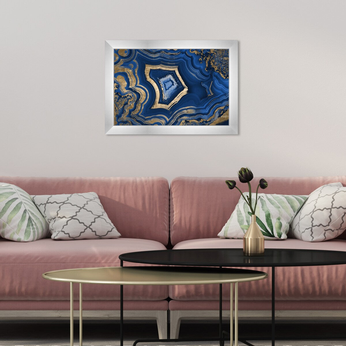 Blue and Gold Abstract Geode Glam Modern Framed Art Print for Entry Way