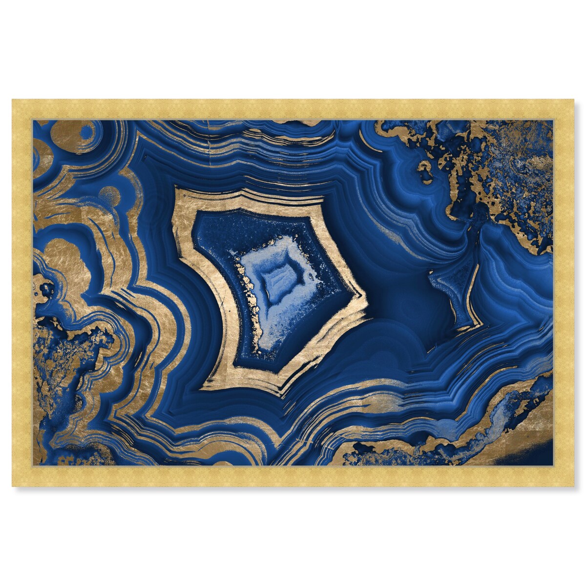 Blue and Gold Abstract Geode Glam Modern Framed Art Print for Entry Way