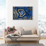 Blue and Gold Abstract Geode Glam Modern Framed Art Print for Entry Way