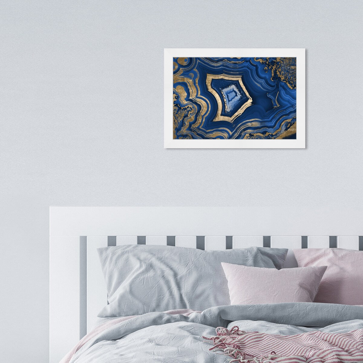 Blue and Gold Abstract Geode Glam Modern Framed Art Print for Entry Way