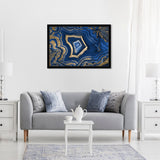 Blue and Gold Abstract Geode Glam Modern Framed Art Print for Entry Way