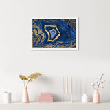 Blue and Gold Abstract Geode Glam Modern Framed Art Print for Entry Way