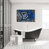Blue and Gold Abstract Geode Glam Modern Framed Art Print for Entry Way