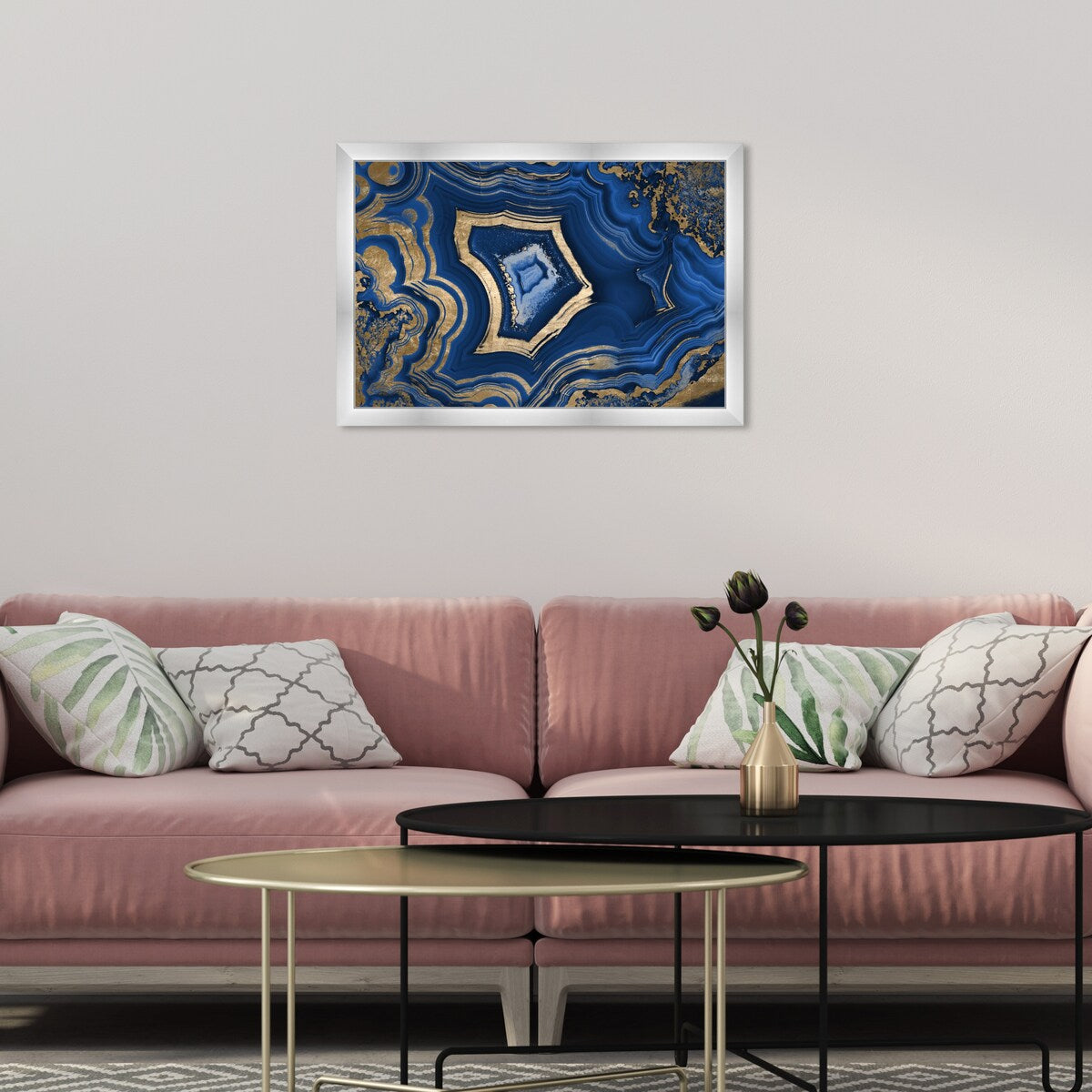Blue and Gold Abstract Geode Glam Modern Framed Art Print for Entry Way