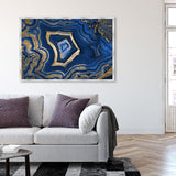 Blue and Gold Abstract Geode Glam Modern Framed Art Print for Entry Way