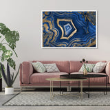 Blue and Gold Abstract Geode Glam Modern Framed Art Print for Entry Way