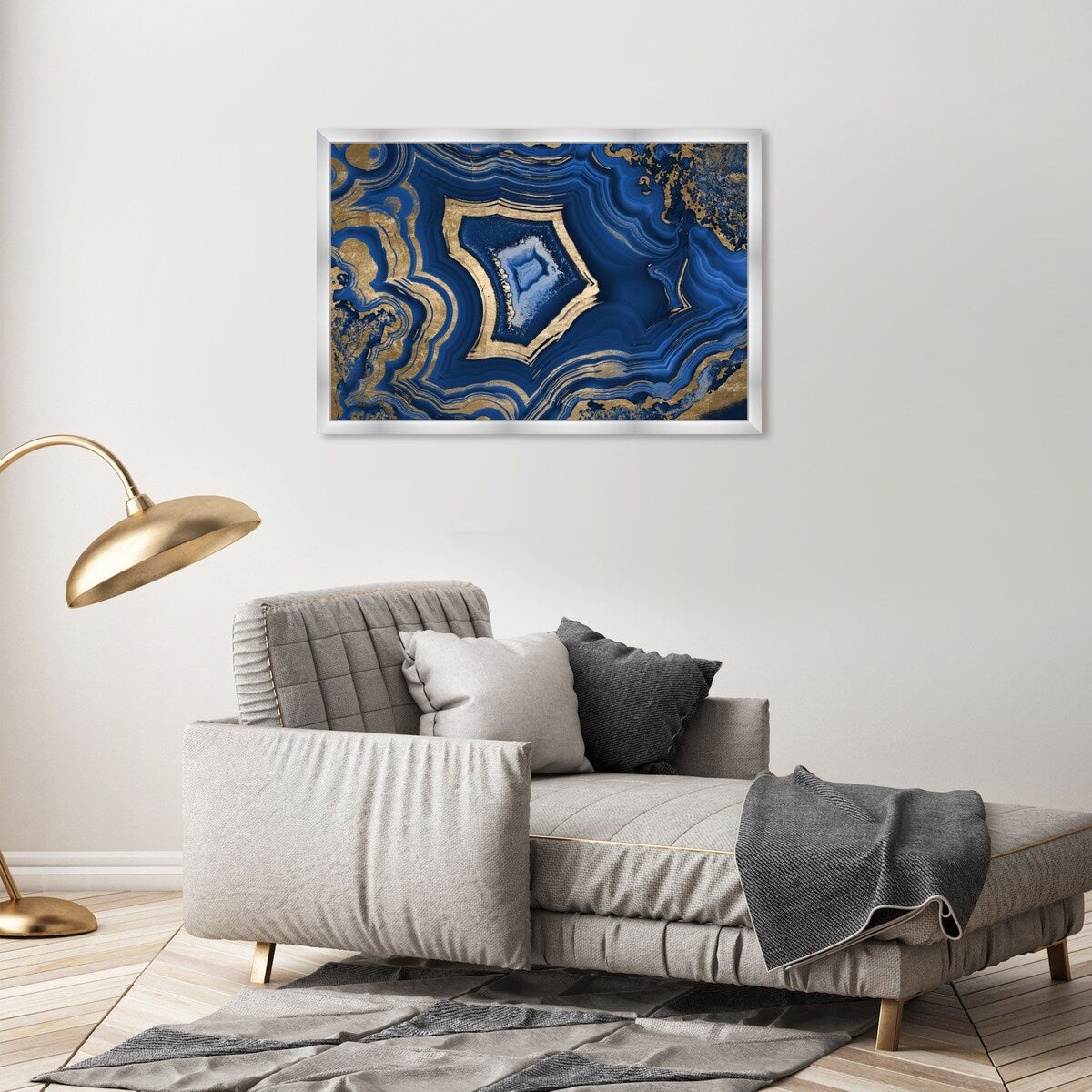 Blue and Gold Abstract Geode Glam Modern Framed Art Print for Entry Way