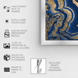 Blue and Gold Abstract Geode Glam Modern Framed Art Print for Entry Way