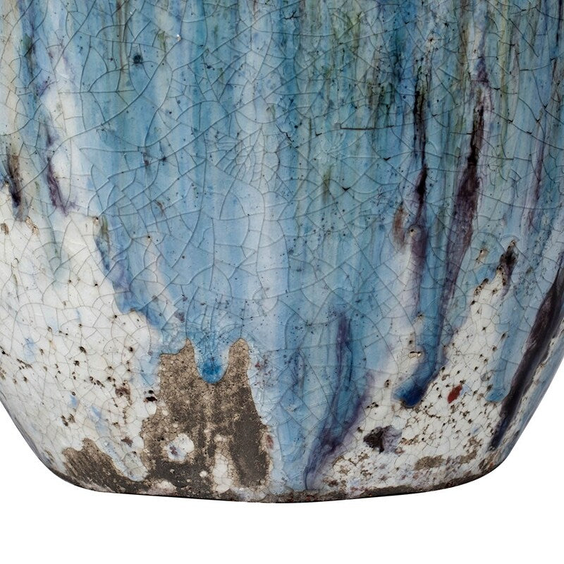 A&B Home Blue and White 16-inch Terracotta Vase