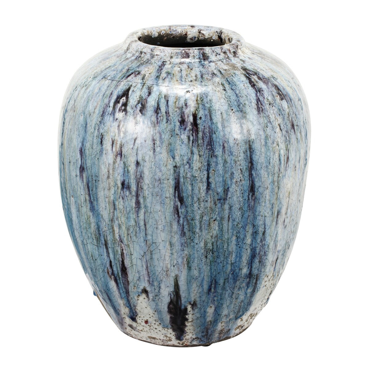 A&B Home Blue and White 16-inch Terracotta Vase