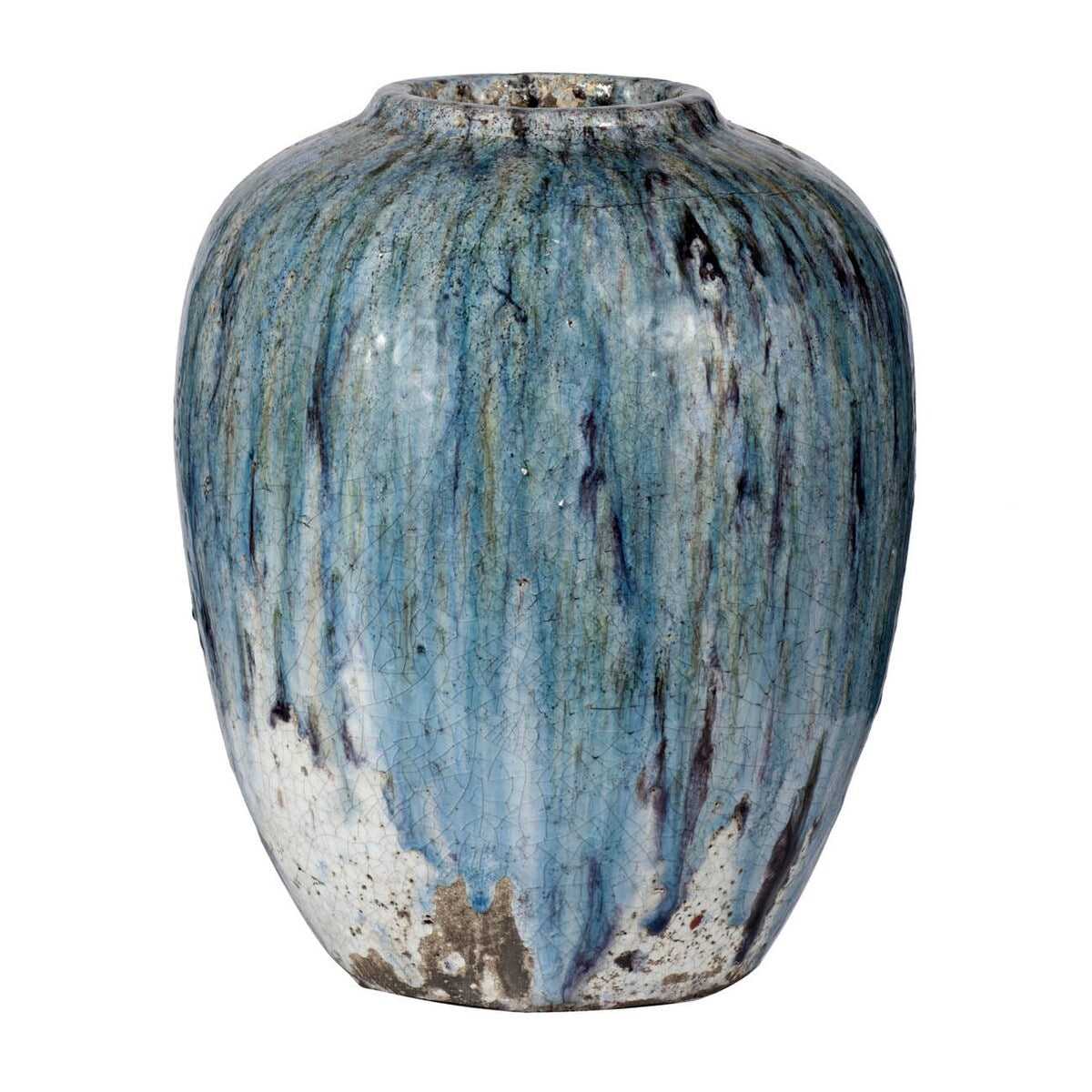 A&B Home Blue and White 16-inch Terracotta Vase