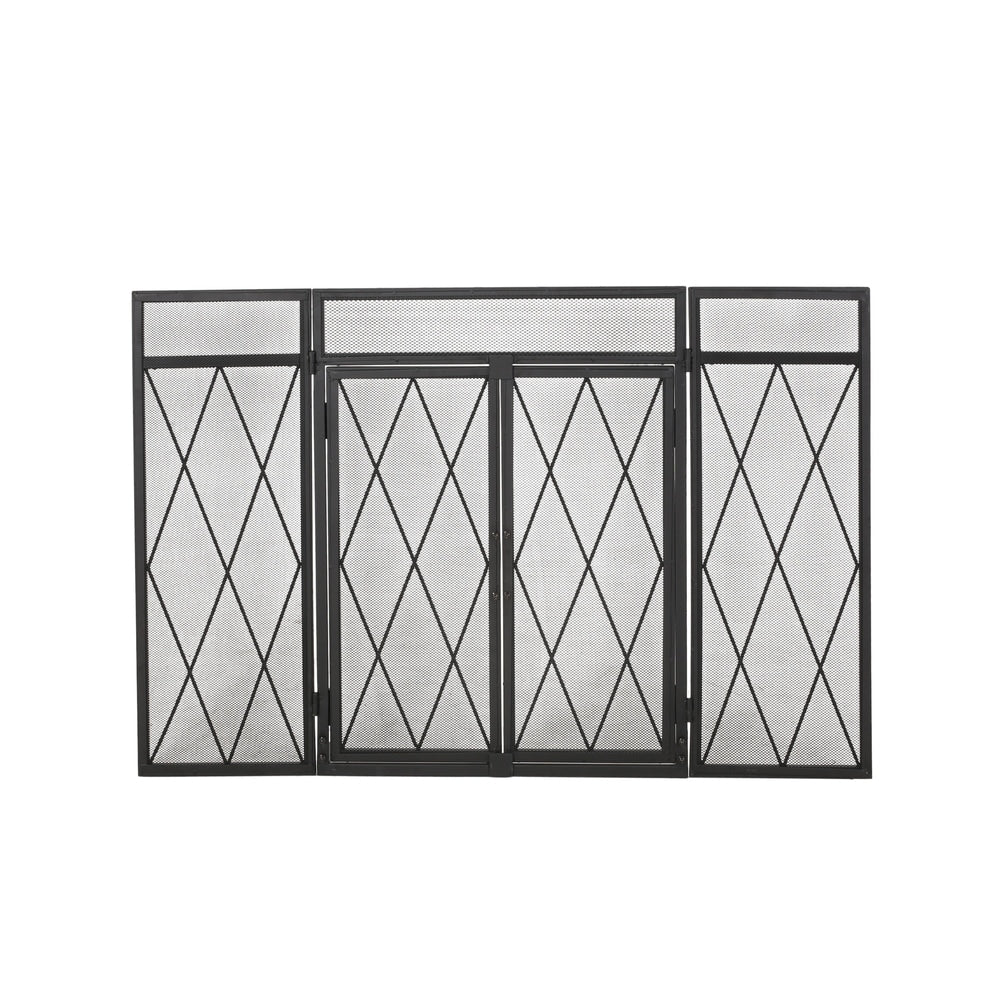 Blyfield Modern Iron Folding Fireplace Screen with Door by Christopher Knight Home