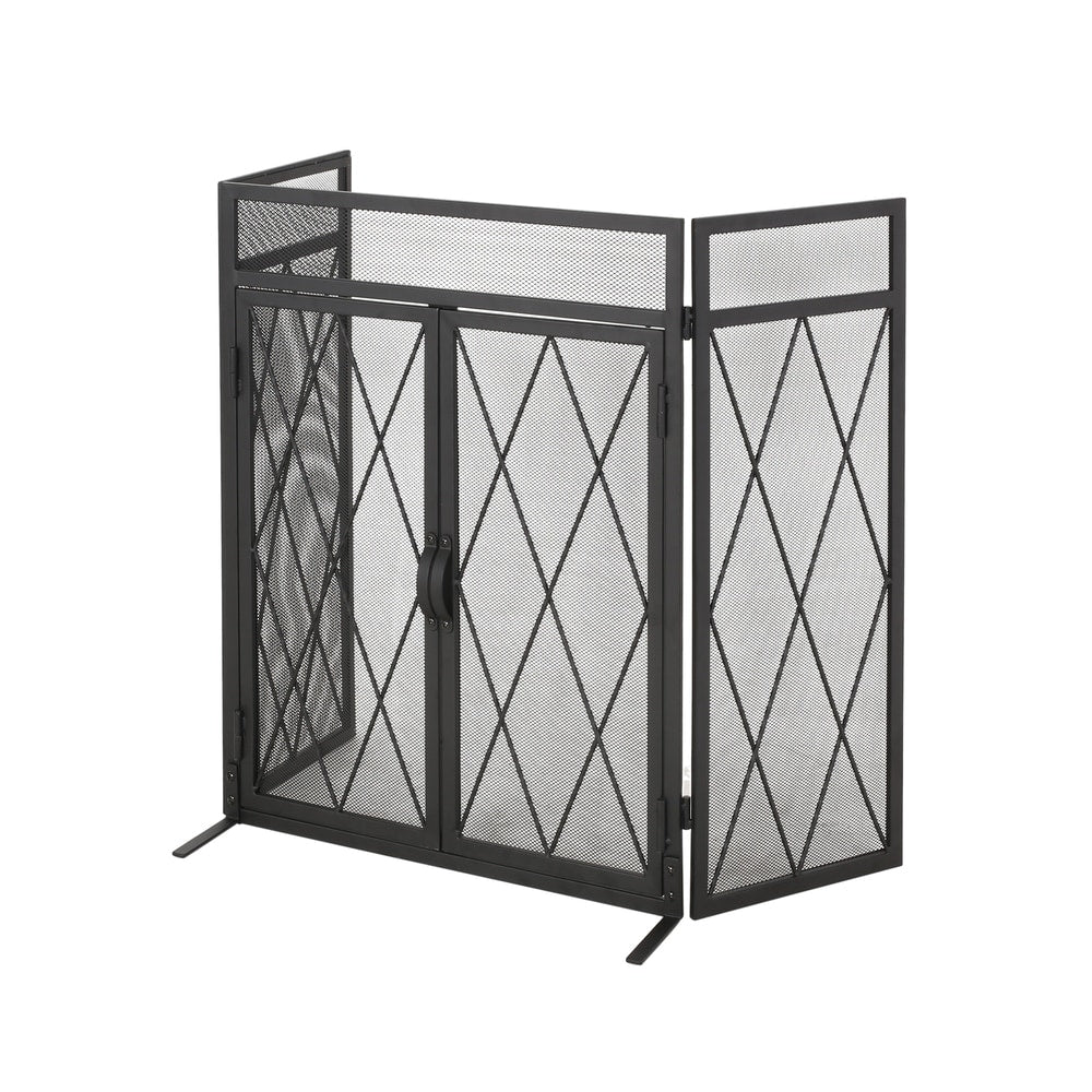 Blyfield Modern Iron Folding Fireplace Screen with Door by Christopher Knight Home
