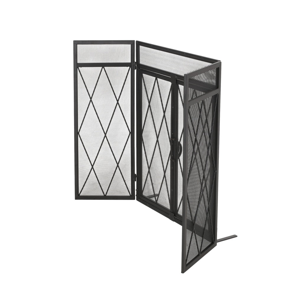 Blyfield Modern Iron Folding Fireplace Screen with Door by Christopher Knight Home