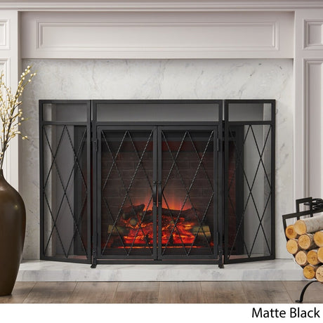 Blyfield Modern Iron Folding Fireplace Screen with Door by Christopher Knight Home