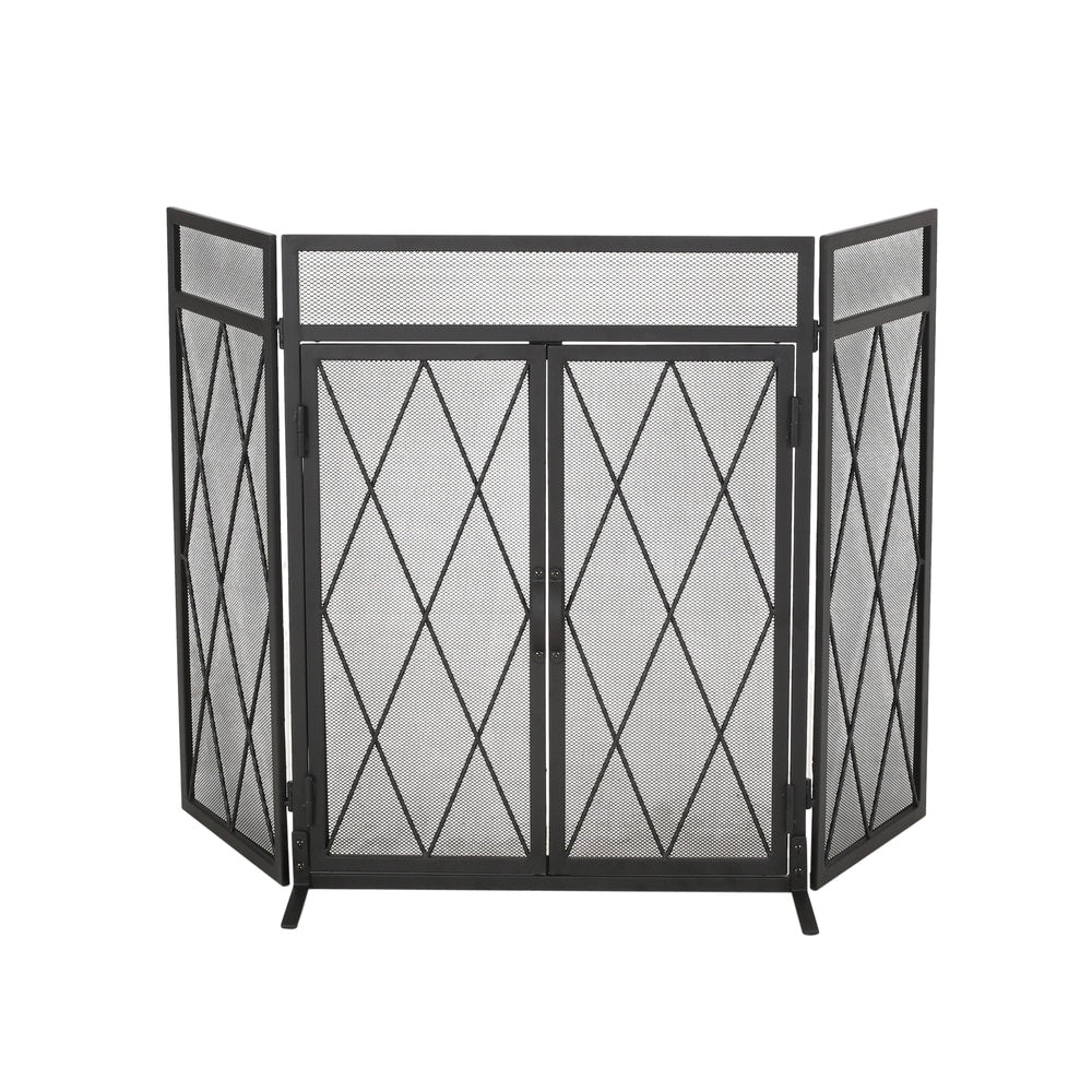 Blyfield Modern Iron Folding Fireplace Screen with Door by Christopher Knight Home