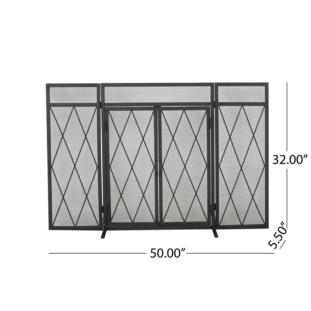 Blyfield Modern Iron Folding Fireplace Screen with Door by Christopher Knight Home