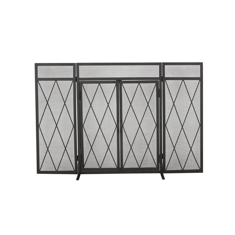 Blyfield Modern Iron Folding Fireplace Screen with Door by Christopher Knight Home