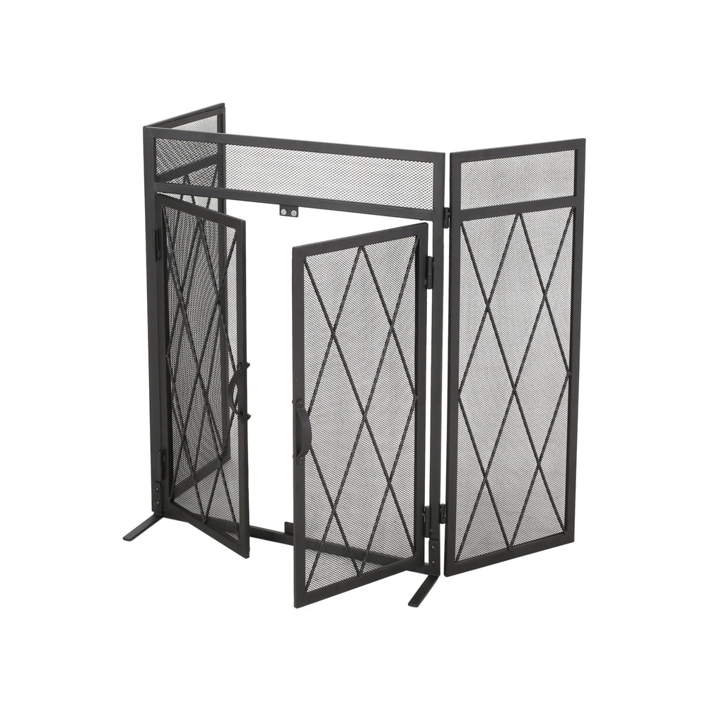 Blyfield Modern Iron Folding Fireplace Screen with Door by Christopher Knight Home