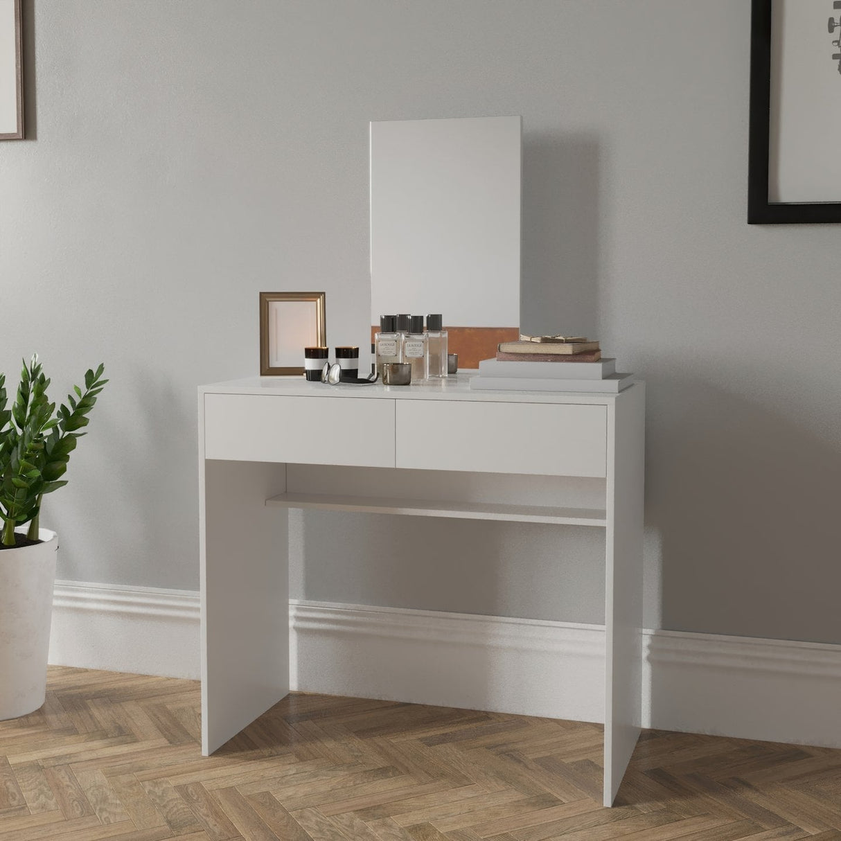 Boahaus Margaret Dressing Table with Mirror, White, 02 Drawers
