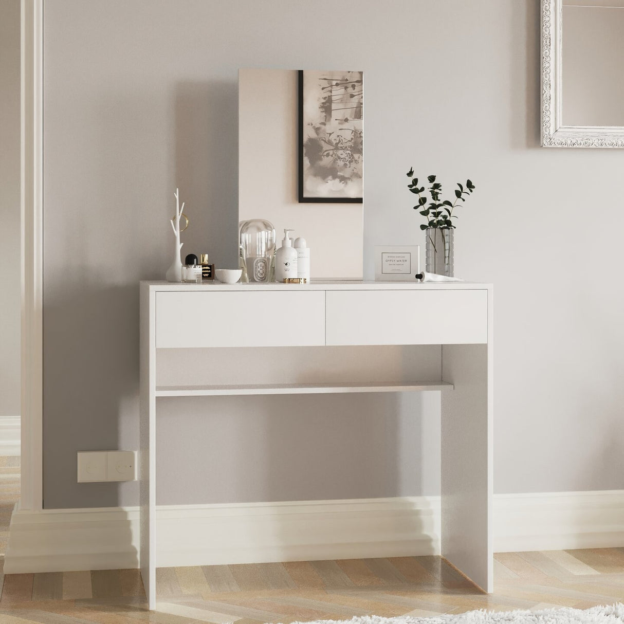 Boahaus Margaret Dressing Table with Mirror, White, 02 Drawers