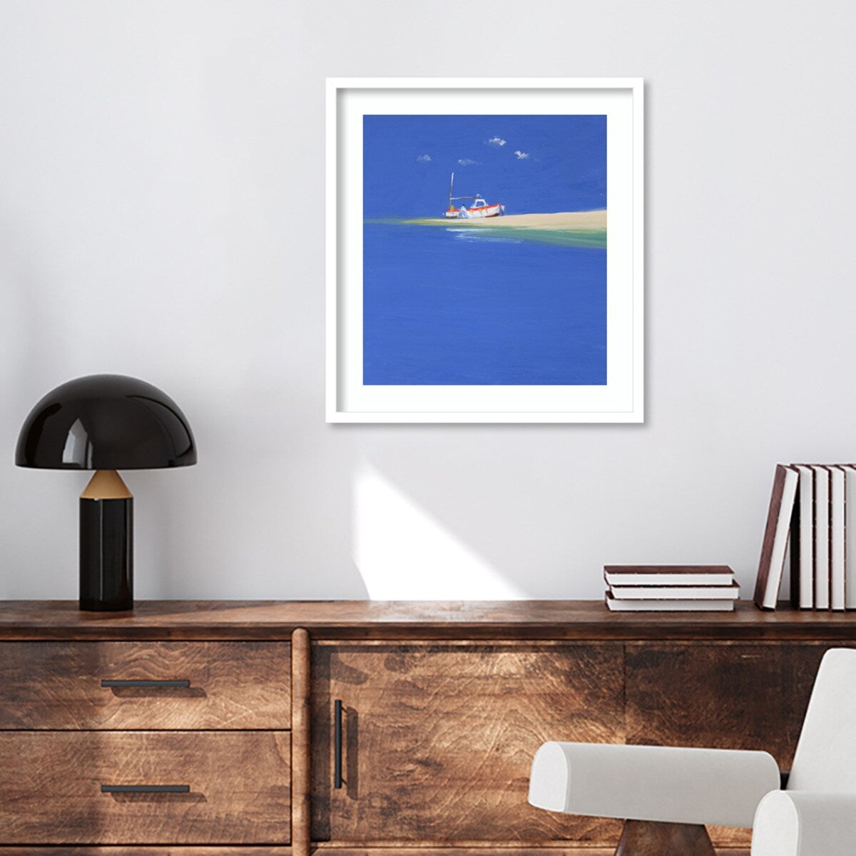 Boat Awaiting the Tide by John Miller Wood Framed Wall Art Print
