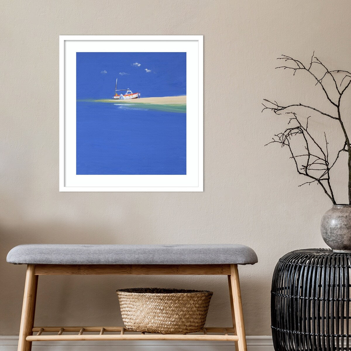 Boat Awaiting the Tide by John Miller Wood Framed Wall Art Print