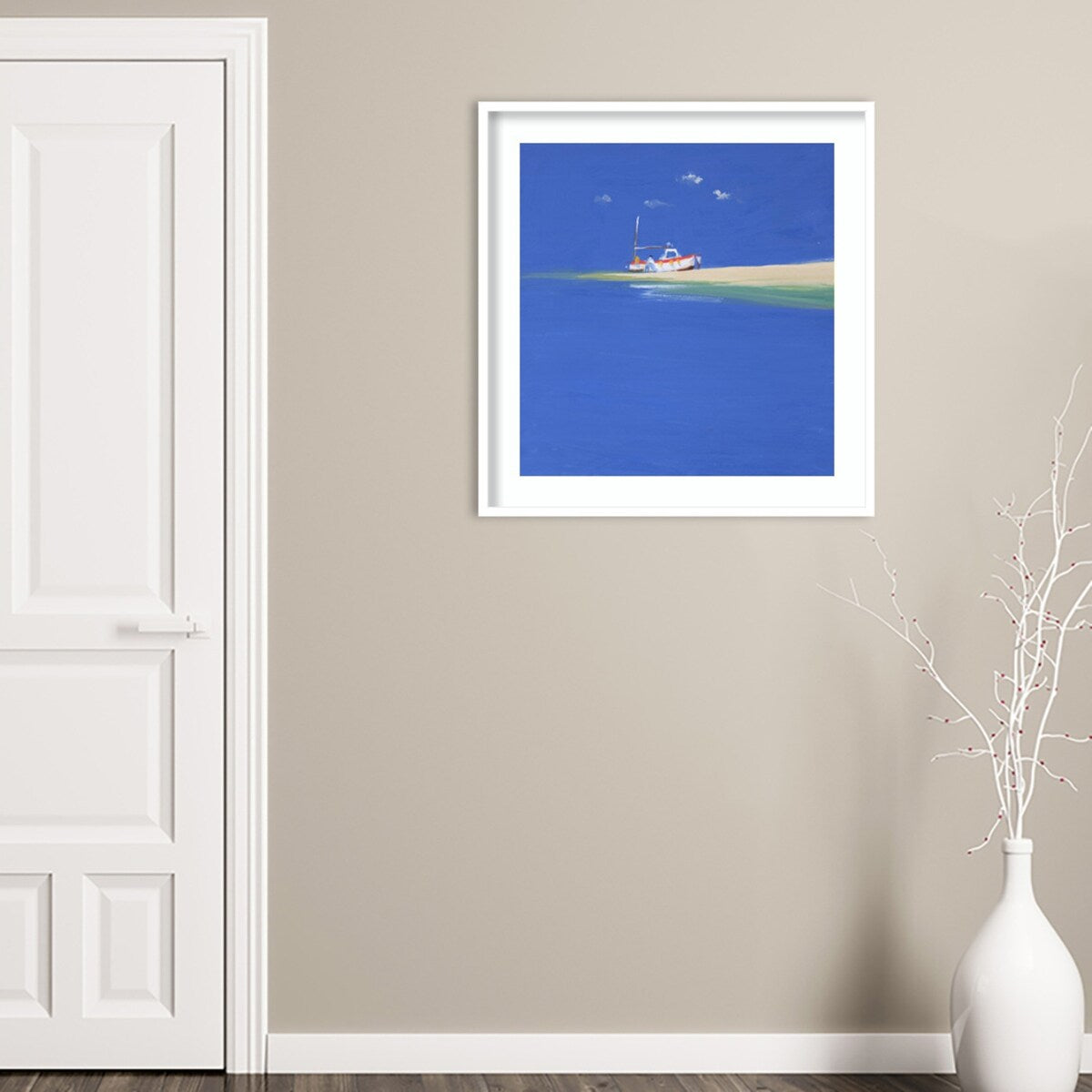 Boat Awaiting the Tide by John Miller Wood Framed Wall Art Print
