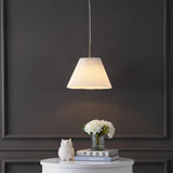 Boden 14.25" 1-Light Classic French Country Iron LED Pendant with Pleated Shade, Brass Gold/White, by JONATHAN Y