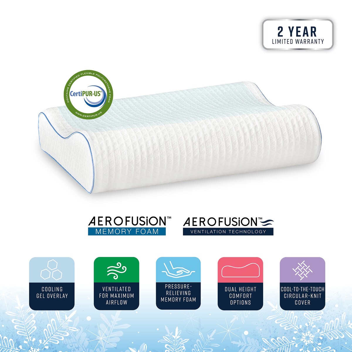 Bodipedic Comfort Gel Overlay Contour Memory Foam Bed Pillow - White