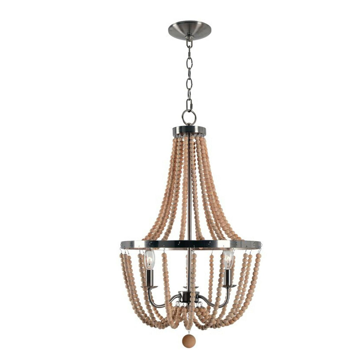 Bohemian 3-Light Wood Beaded Empire Chandelier Adjustable - 15" X 50"