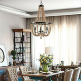 Bohemian 3-Light Wood Beaded Empire Chandelier Adjustable - 15" X 50"