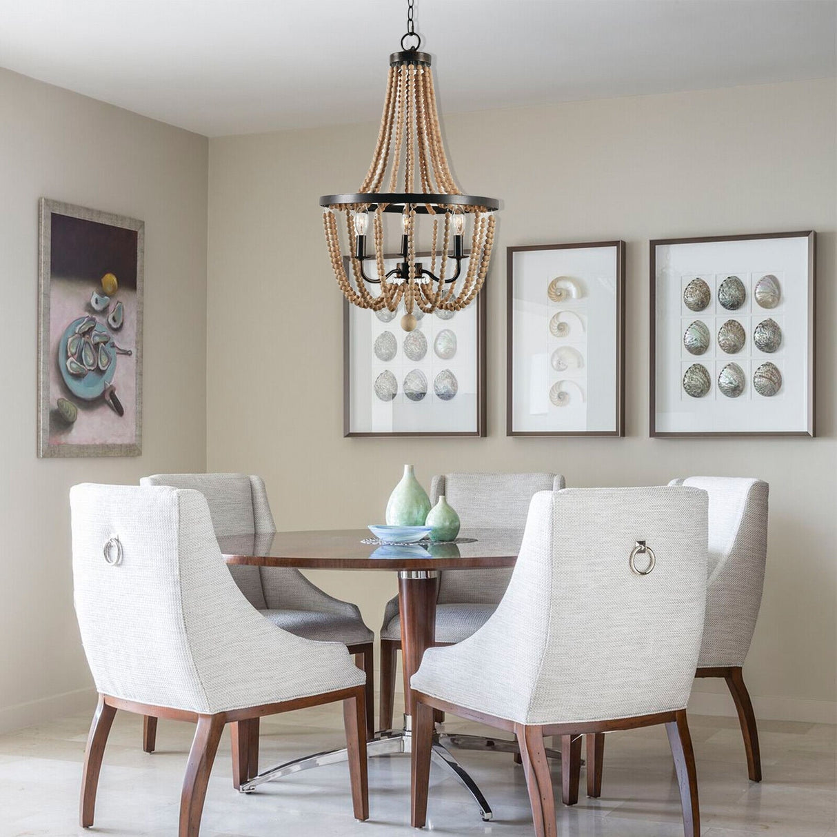 Bohemian 3-Light Wood Beaded Empire Chandelier Adjustable - 15" X 50"