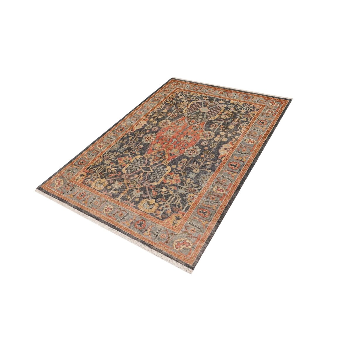 Bohemian Heriz Ziegler Ryan Grey Rust Hand-Knotted Rug - 4'0'' x 5'9''