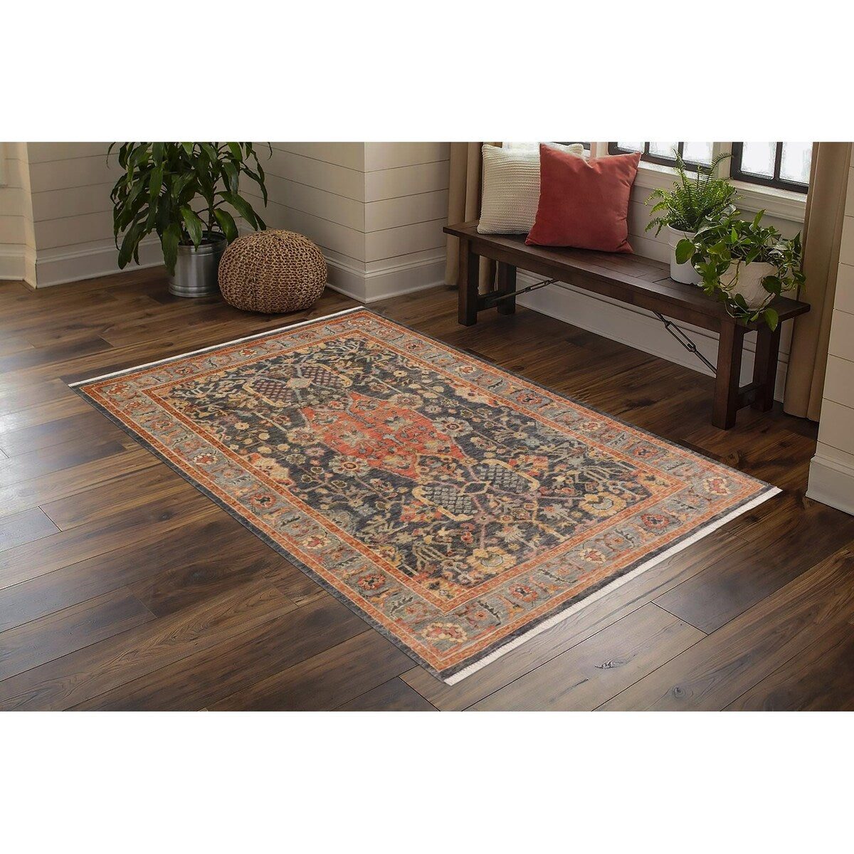 Bohemian Heriz Ziegler Ryan Grey Rust Hand-Knotted Rug - 4'0'' x 5'9''