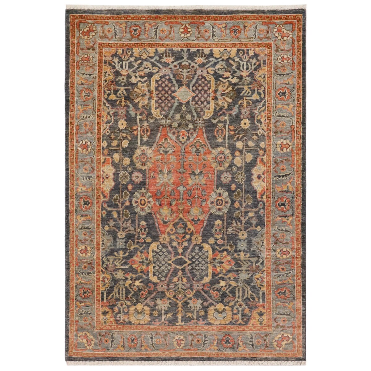 Bohemian Heriz Ziegler Ryan Grey Rust Hand-Knotted Rug - 4'0'' x 5'9''