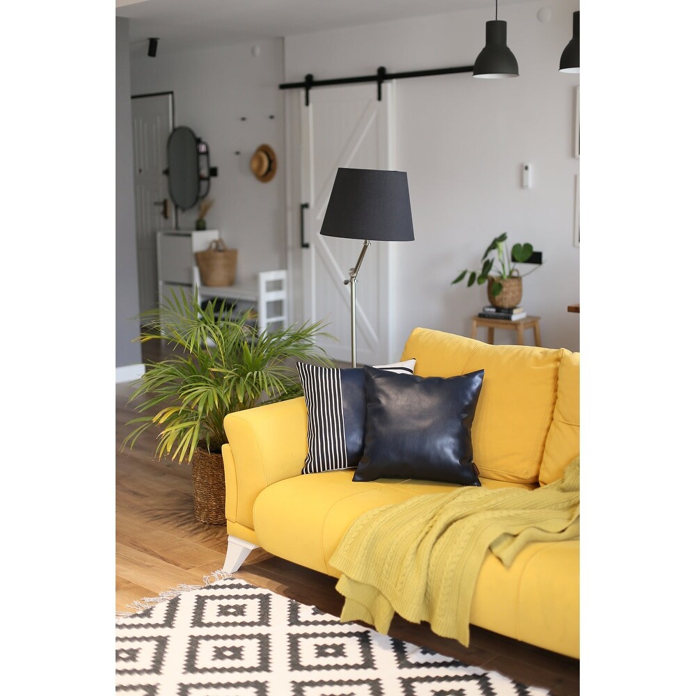 Bohemian Mixed Set of 2 Vegan Faux Leather Navy Blue Geometric Throw Pillow Cover