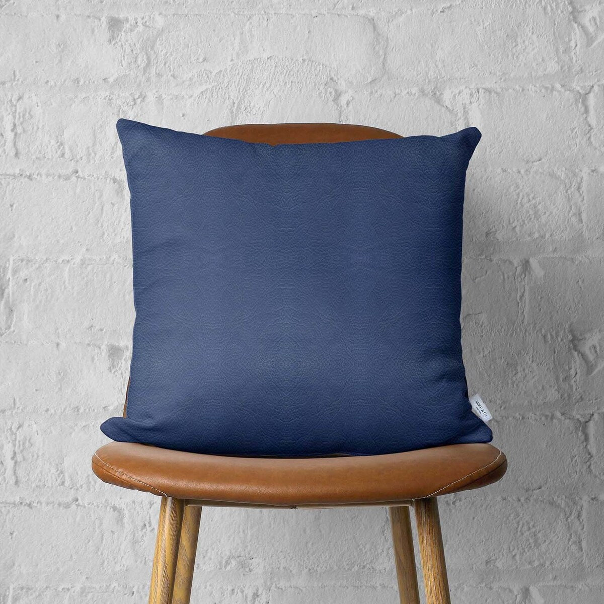 Bohemian Mixed Set of 2 Vegan Faux Leather Navy Blue Geometric Throw Pillow Cover